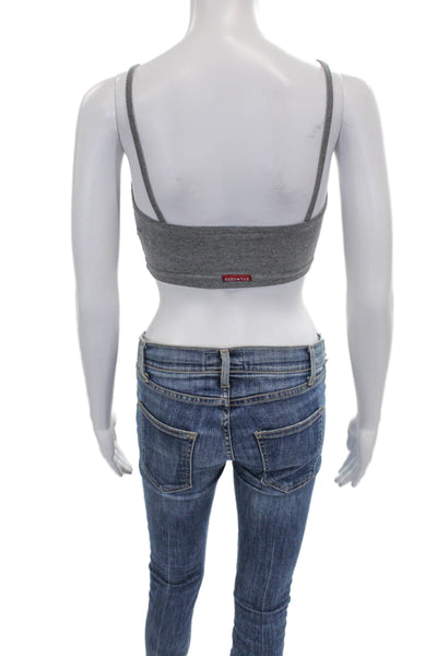 Hard Tail Women Basic Gray Sleeveless Square Neck Tank 90% Cotton Size S