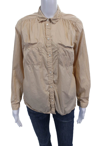 J Crew Women Basic Collared Solid Cotton Button-Up Long Sleeve Beige Size 6