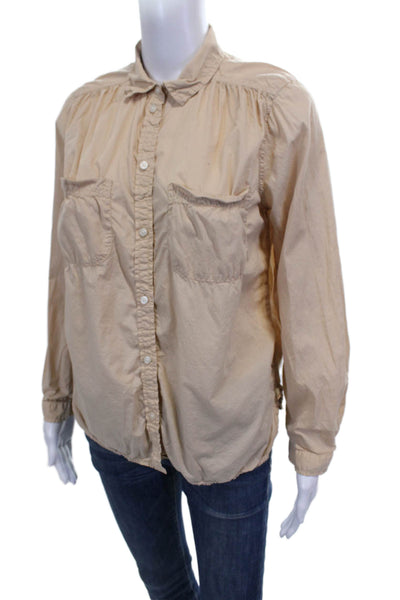 J Crew Women Basic Collared Solid Cotton Button-Up Long Sleeve Beige Size 6