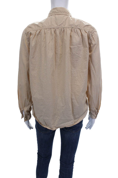 J Crew Women Basic Collared Solid Cotton Button-Up Long Sleeve Beige Size 6