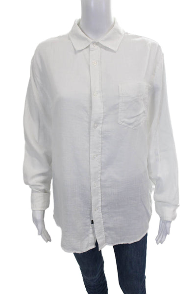 Rails Women Basic Button-Up Long Sleeve Collared Cotton White Top Size M