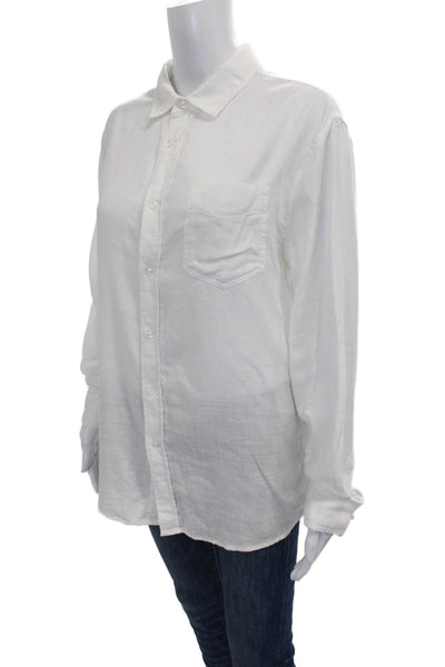 Rails Women Basic Button-Up Long Sleeve Collared Cotton White Top Size M