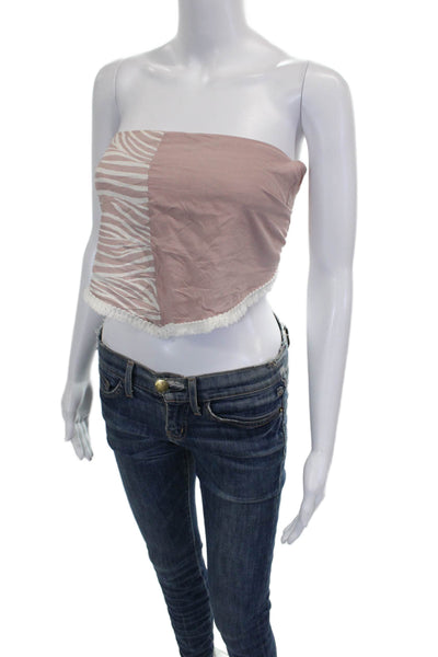 Surf Gypsy Women Cropped Strapless Tank Pink Animal Print Cotton Tie Size M
