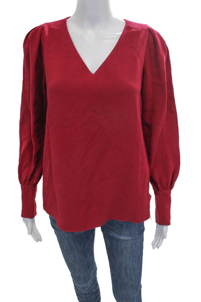 Lafayette 148 New York Women V-Neck Long Sleeve Red Acetate Blouse Size XS