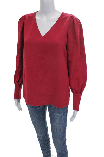 Lafayette 148 New York Women V-Neck Long Sleeve Red Acetate Blouse Size XS