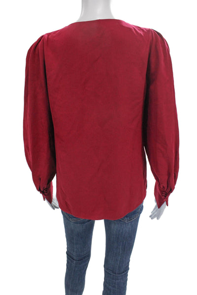 Lafayette 148 New York Women V-Neck Long Sleeve Red Acetate Blouse Size XS