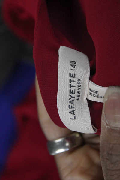 Lafayette 148 New York Women V-Neck Long Sleeve Red Acetate Blouse Size XS