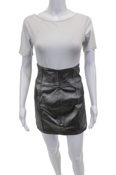 Free People Womens Mini Skirt Silver Polyurethane Zip Knee Length Size 2