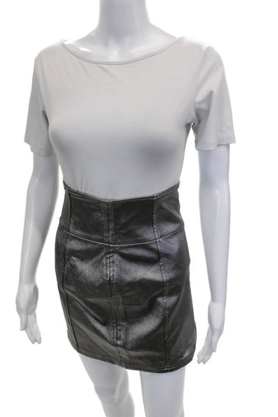 Free People Womens Mini Skirt Silver Polyurethane Zip Knee Length Size 2