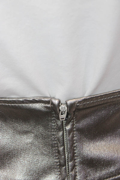 Free People Womens Mini Skirt Silver Polyurethane Zip Knee Length Size 2