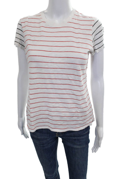 ATM Womens Basic Cotton Striped Crew Neck Short Sleeve T-Shirt White Size S