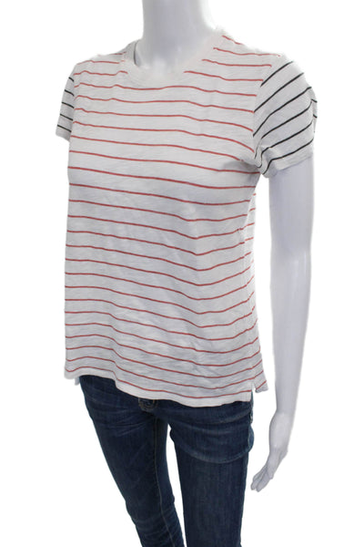 ATM Womens Basic Cotton Striped Crew Neck Short Sleeve T-Shirt White Size S