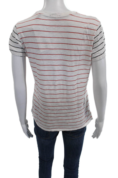 ATM Womens Basic Cotton Striped Crew Neck Short Sleeve T-Shirt White Size S