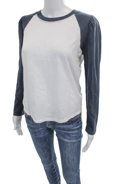 Veronica Beard Womens White Pima Cotton Crew Neck Long Sleeve T-Shirt Size S