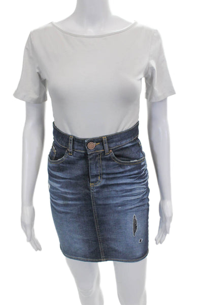 Zara Women Straight Pencil Blue Cotton Knee Length Skirt Size 4