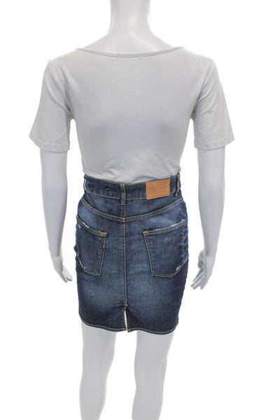 Zara Women Straight Pencil Blue Cotton Knee Length Skirt Size 4