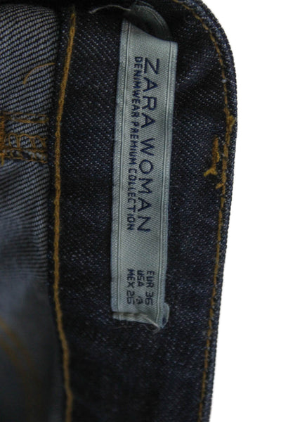 Zara Women Straight Pencil Blue Cotton Knee Length Skirt Size 4