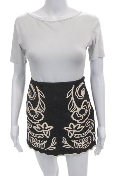 La Ligne Womens A-Line Floral Viscose Short Skirt Black Zip Size 0