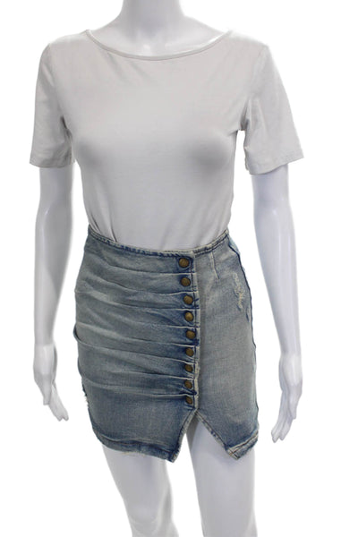 Retrofete Women Blue Pleated Short Skirt Cotton Button Size XS
