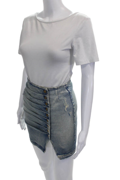 Retrofete Women Blue Pleated Short Skirt Cotton Button Size XS