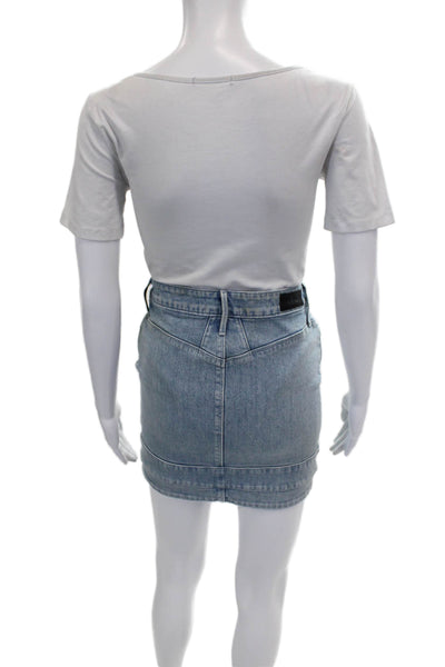 R+A Womens Mini Cotton Skirt Blue Button Size 27