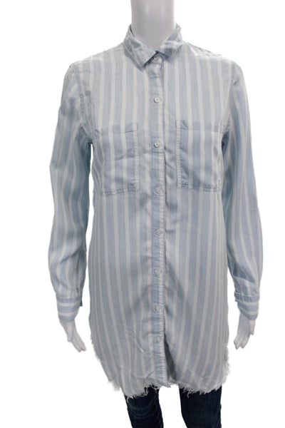 Rails Women Tunic Button-Up Blue Striped Collared Long Sleeve Lyocell Size XS