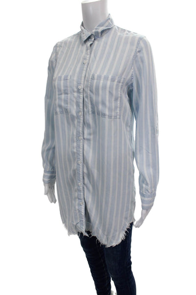 Rails Women Tunic Button-Up Blue Striped Collared Long Sleeve Lyocell Size XS