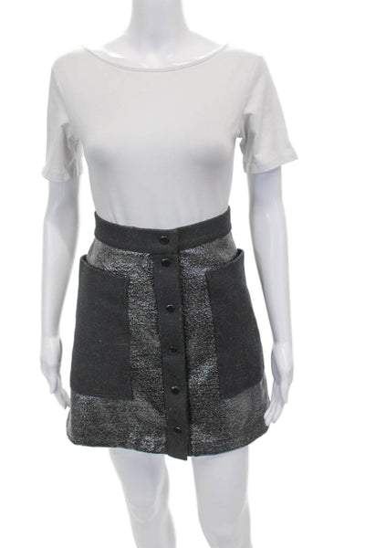 Tara Jarmon Women A-Line Mini Skirt Gray Polyamide Button Size 36