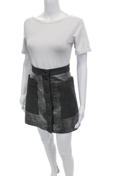 Tara Jarmon Women A-Line Mini Skirt Gray Polyamide Button Size 36