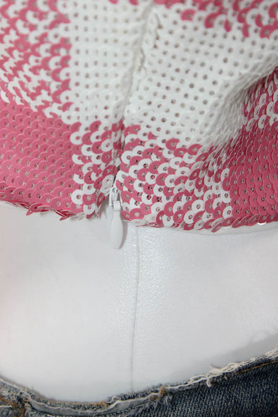 Toccin Womens Pink Cropped Check Blouse Short Sleeve Crew Neck Zip Size 4