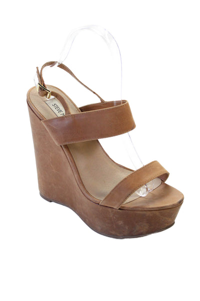 Steve Madden Womens Leather Open Toe Platform Heels Shoes Brown Size 8.5