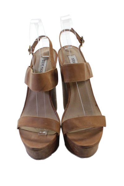 Steve Madden Womens Leather Open Toe Platform Heels Shoes Brown Size 8.5