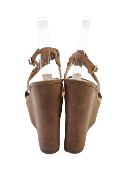 Steve Madden Womens Leather Open Toe Platform Heels Shoes Brown Size 8.5