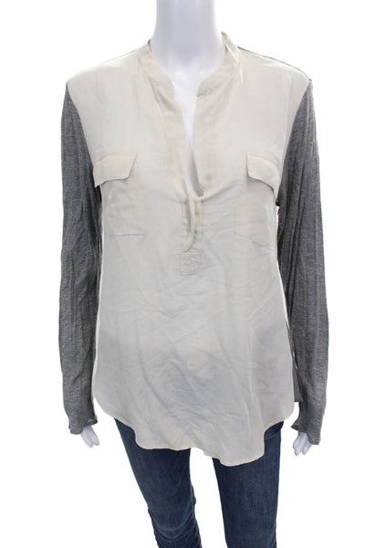 T. Babaton Womens Silk Tunic Blouse Collared Long Sleeve Colorblock Beige Size S