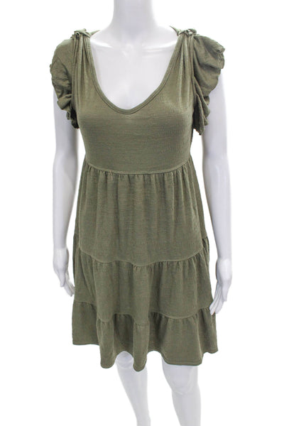 Max Studio Women Trapeze Green V-Neck Short Sleeve Knee Length Dress Size S