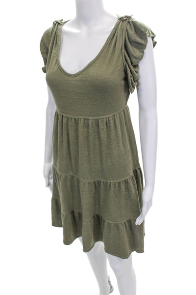Max Studio Women Trapeze Green V-Neck Short Sleeve Knee Length Dress Size S
