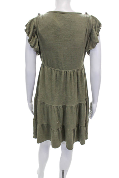 Max Studio Women Trapeze Green V-Neck Short Sleeve Knee Length Dress Size S