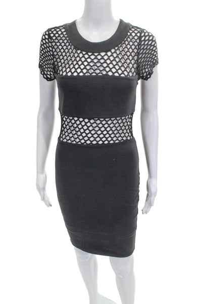 Donna Mizani Womens Black Bodycon Dress Short Sleeve Round Neck Nylon Size M
