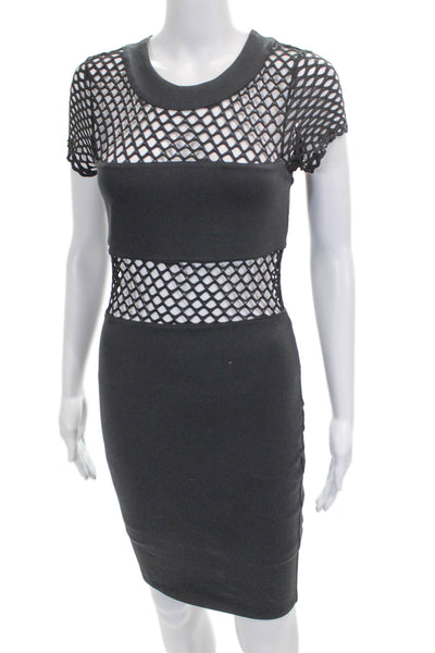 Donna Mizani Womens Black Bodycon Dress Short Sleeve Round Neck Nylon Size M