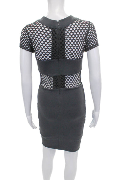 Donna Mizani Womens Black Bodycon Dress Short Sleeve Round Neck Nylon Size M
