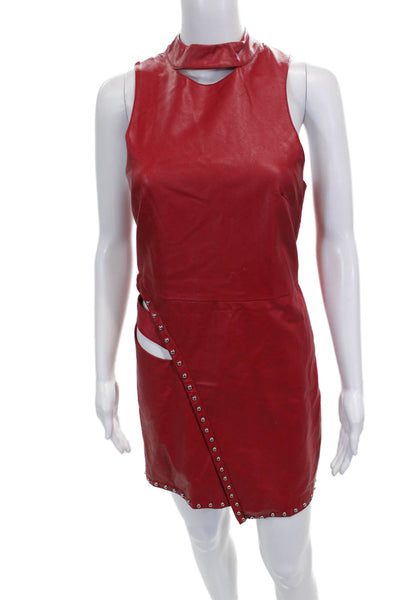 h:ours Women Bodycon Halter Mini Dress Red Sleeveless Polyurethane Size M