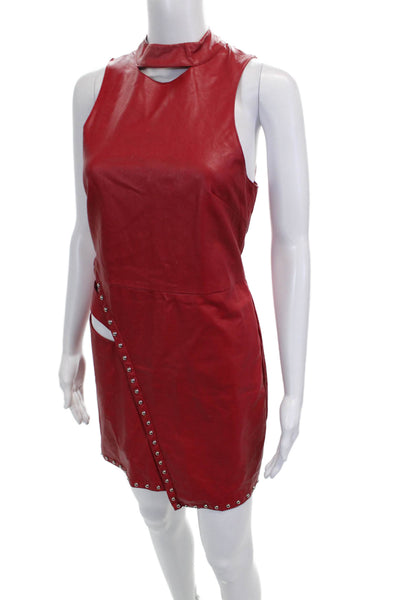 h:ours Women Bodycon Halter Mini Dress Red Sleeveless Polyurethane Size M