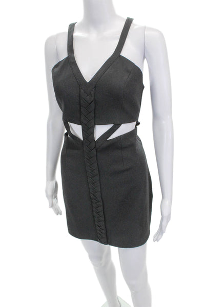 NBD X The Naven Twins Women Bodycon Gray V Neck Sleeveless Zip Mini Dress Size M