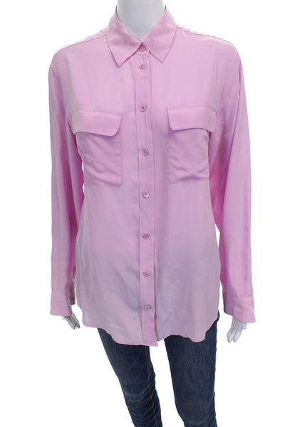 Equipment Femme Women Silk Collared Long Sleeve Button-Up Pink Basic Size XS