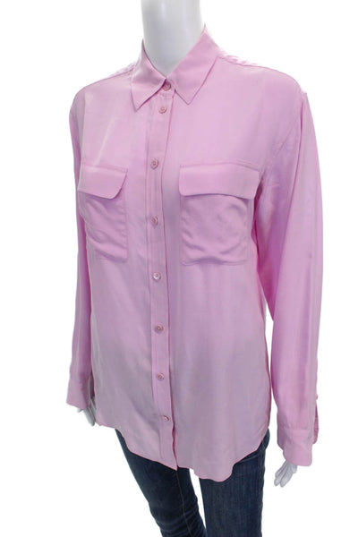 Equipment Femme Women Silk Collared Long Sleeve Button-Up Pink Basic Size XS