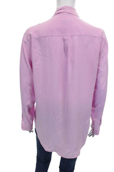 Equipment Femme Women Silk Collared Long Sleeve Button-Up Pink Basic Size XS