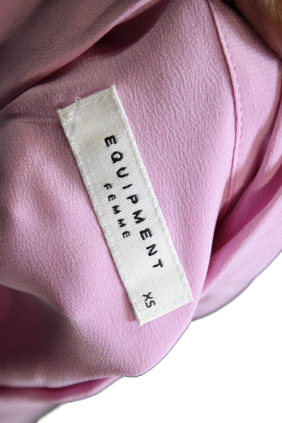 Equipment Femme Women Silk Collared Long Sleeve Button-Up Pink Basic Size XS