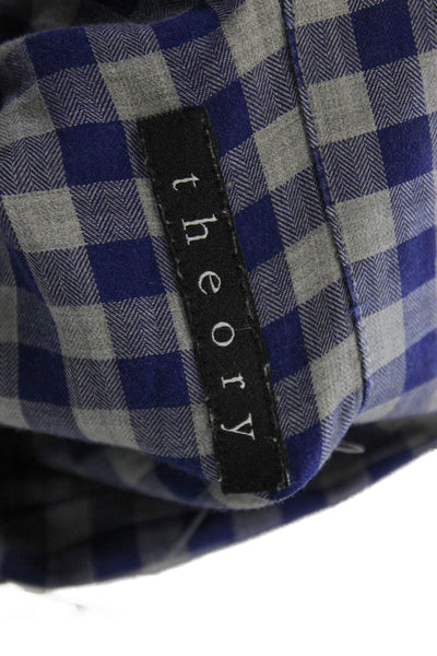 Theory Mens Cotton Gingham Collar Long Sleeve Button Down Shirt Blue Size L