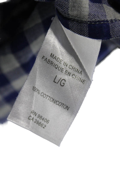 Theory Mens Cotton Gingham Collar Long Sleeve Button Down Shirt Blue Size L