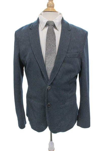 Zara Man Mens Suit Jacket Blue Polka Dot Polyester Size 36